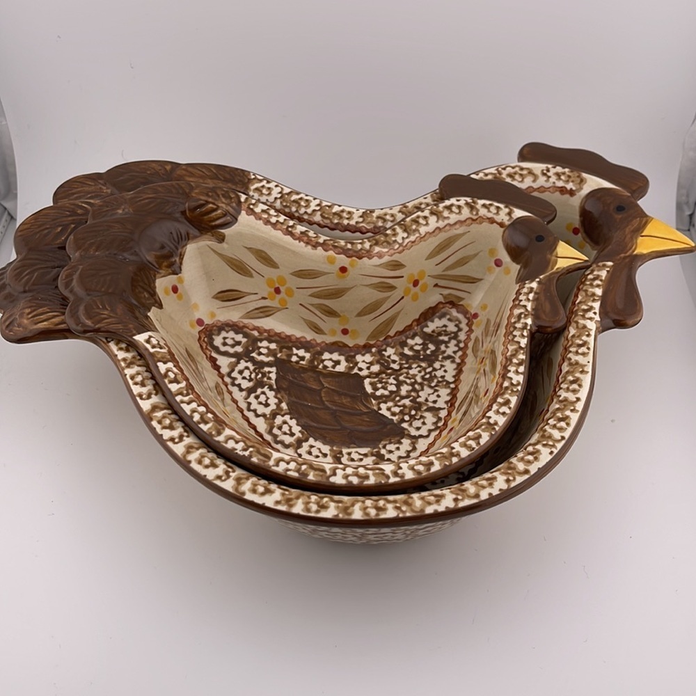 Temp-tations Old World Brown Nesting Hen/Chicken Dishes Set of 2 - Picture 7 of 8